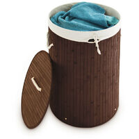 Relaxdays Folding Round Laundry Basket, 41 cm Diameter, 65 cm Tall, Foldable, Volume of 80 L, with Cotton Laundry Sack, Brown