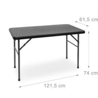 Relaxdays BASTIAN Garden Table Folding Table Rectangular 74 x 121.5 x 61 cm for Backyard, Balcony or Patio with Metal Frame in Rattan Look as Side Table or Camping Table, Black