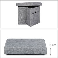 Relaxdays Folding Ottoman Size: 38 x 38 x 38 cm Sturdy Seat and Practical Footstool, Fabric, Removable Lid, Grey
