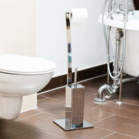 Relaxdays WIMEDO Toilet Brush and Holder, Size: 71 x 20 x 20 cm Toilet Paper Holder in Stainless Steel, Free-Standing, Silver