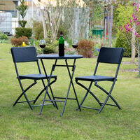 Relaxdays BASTIAN Garden Furniture Set, Foldable, 3-Pieces, Rattan-Look, HxWxD: 75.5 x 60 x 60 cm, Black