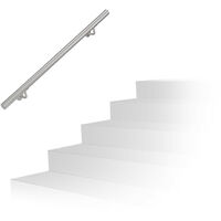 Relaxdays Handrail, Brushed Stainless Steel, Between 100 cm, Banister with Wall Holders and Metal Screws, Grey
