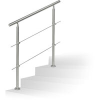 Relaxdays Stainless Steel Handrail Set, for Indoors and Outdoors, Bannister, 1.0 m Long, 2 Posts, 2 Crossbars, Silver