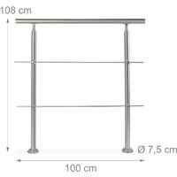 Relaxdays Stainless Steel Handrail Set, for Indoors and Outdoors, Bannister, 1.0 m Long, 2 Posts, 2 Crossbars, Silver