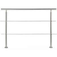 Relaxdays Stainless Steel Handrail Set, for Indoors and Outdoors, Bannister, 1.5 m Long, 2 Posts, 2 Crossbars, Silver