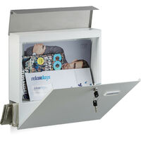 Relaxdays Letterbox with Newspaper Slot and Name Plate, Modern Design, Stainless Steel, HxWxD: 36.5 x 37 x 10.5 cm, White