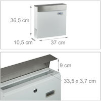 Relaxdays Letterbox with Newspaper Slot and Name Plate, Modern Design, Stainless Steel, HxWxD: 36.5 x 37 x 10.5 cm, White