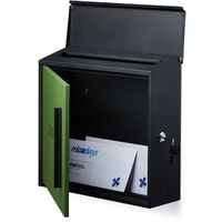 Relaxdays Modern Green Letterbox in 2-Colour Design, DIN-A4 Slot, Steel, Large, HxWxD: 33 x 35 x 12.5 cm, Black-Green