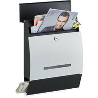 Relaxdays Design Letterbox with Newspaper Slot, Powdercoated, HxWxD: 45 x 35 x 11 cm, Wall-Mount Mailbox, Black-White