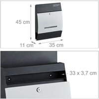 Relaxdays Design Letterbox with Newspaper Slot, Powdercoated, HxWxD: 45 x 35 x 11 cm, Wall-Mount Mailbox, Black-White