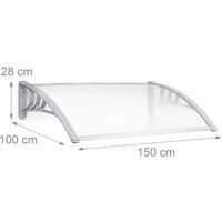 Relaxdays Front Door or Window Canopy, Plastic, Aluminium, Size: 150 x 100 cm, Arched Awning, Transparent