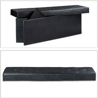 Relaxdays Folding Ottoman Bench, Storage Pouffe Box Seat, HxWxD: 38 x 114 x 38 cm, Footstool, Faux Leather, Black