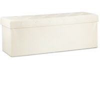 Relaxdays Folding Ottoman Bench, Storage Pouffe Box Seat, HxWxD: 38 x 114 x 38 cm, Footstool, Faux Leather, Cream