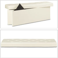 Relaxdays Folding Ottoman Bench, Storage Pouffe Box Seat, HxWxD: 38 x 114 x 38 cm, Footstool, Faux Leather, Cream