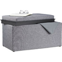 Relaxdays Storage Bench, HxWxD: 42.5 x 78 x 40 cm, Footrest, Padded Seat, Storage Box, Fabric-Look, Dark Grey