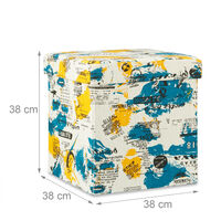 Relaxdays Storage Ottoman Pouffe, Foldable Seat Cube, Storage Box with Lid, HxWxD: 38 x 38 x 38 cm, White-Yellow-Beige