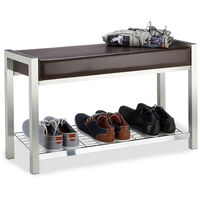 Relaxdays Shoe Rack Metal, Upholstered Seat Shoe Bench, Shoe Storage Drawers H x W x D: 47 x 80 x 31 cm, brownle