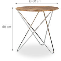 Relaxdays Round Side Table, Wooden Coffee Table in Vintage Look with Curved Metal Leg, Living Room End Table, 59x60x60 cm, Low, Brown