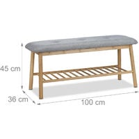 Relaxdays Bamboo Shoe Storage Bench for 4 Pairs, Padded Bench for 2, Comfy Shoe Rack, Natural-Grey