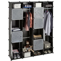 Relaxdays Modular Wardrobe, 20 Compartments, Plastic Closet, Shoe Cabinet 180x146 cm, Black