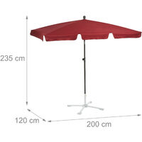 Rectangular Parasol, 200 x 120 cm Garden Beach & Balcony Umbrella with Titling Feature, Bordeaux