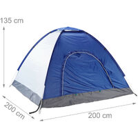 Relaxdays Pop-Up Camping Tent, H x W x D: 135 x 200 x 200 cm, Waterproof Instant Tent, Small, Compact, UV 50+, Blue