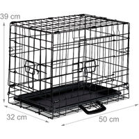 Relaxdays Dog Cage, Folding Transport Crate, Whelping Pen, 2 Doors, Floor Tray, Metal, S, Black