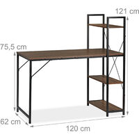 Relaxdays Desk, Combi With 4 Shelves, For Bedroom Or Office, HWD: 121 x 120 x 62 cm, Wood/Black