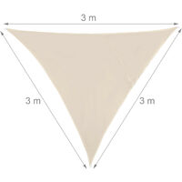 Relaxdays Shade Sail, Triangle, Water-Repellent, UV-Protection with Tethers, Balcony Canopy, 3x3x3m, Beige
