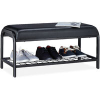 Relaxdays Shoe Bench, Padded, Storage Rack with Padded Seat, Metal Hallway Stand, HWD 40x85x40 cm, Black