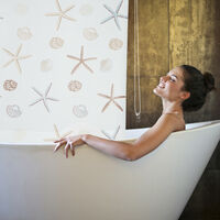 Relaxdays Shower Roller Blind, Water-repellent, For Bath & Shower, Shell Design, Ceiling, 120x240cm, Semi-transparent