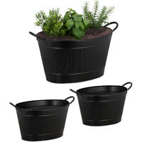 Relaxdays Metal Tub Set Of 3, Oval Planters In Zinc look, Waterproof, Garden,Vintage, 12, 18 & 22 L, Colours