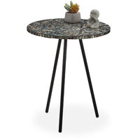 Relaxdays Mosaic Side Table, Round Ornate Vanity Stand, Handmade, Unique, HxD: 50 x 41 cm, Black-Gold