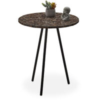 Relaxdays Mosaic Side Table, Round Ornate Vanity Stand, Handmade, Unique, HxD: 50 x 41 cm, Brown