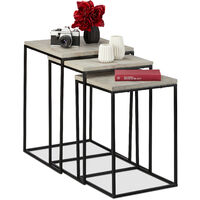 Relaxdays Nesting Table Set of 3, Square Side Tables, Mango Wood & Metal, Industrial Design, 3 Sizes, Grey