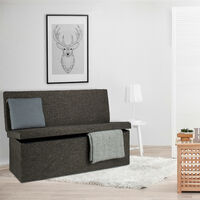 Relaxdays Folding XL Storage Ottoman with Seat Back, 73 x 114 x 38 cm Sturdy Footstool Bench Linen with Removable Lid, Brown