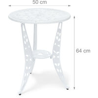 Relaxdays Bistro Table: 64 x 50 x 50 cm, Garden Table Aluminium Patio Table, Art Nouveau Style End Table with Flower Floral Design, White