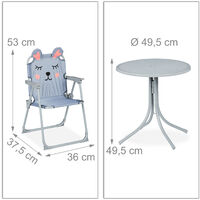Relaxdays Children's Camping Furniture Set with Parasol, Folding Chairs & Table, Kids' Garden Ensemble, Mouse, Grey