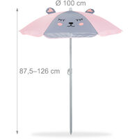 Relaxdays Children's Camping Furniture Set with Parasol, Folding Chairs & Table, Kids' Garden Ensemble, Mouse, Grey