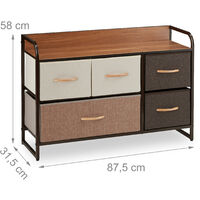 Relaxdays Dresser, 5 Drawer Compartments, with Shelf, 5 Folding Baskets, Fabric, Steel Frame, 58x87.5x31.5 cm, Brown