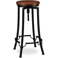 Relaxdays Industrial Barstool, Swivel Bar Seat, Vintage Chair, Iron & Wood, Height-Adjustable to 77.5 cm, Black/Brown