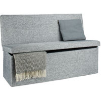 Relaxdays Folding XL Storage Ottoman with Seat Back, 73 x 114 x 38 cm Sturdy Footstool Bench Linen with Removable Lid, Grey