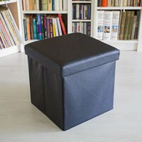 Relaxdays Folding Ottoman 38 x 38 x 38 cm Sturdy Storage Chair Pouffe and Footstool, Faux Leather Box, Removable Lid, Black