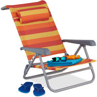 Relaxdays reclining beach chair, sun lounger, headrest, adjustable, folding, armrest & bottle opener, yellow/red/orange