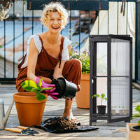 Relaxdays wooden greenhouse, cold frame, outdoor, 2 shelves, 36x36x800 cm (LxWxH), door and top window, plants, black
