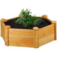 Relaxdays garden bed, hexagonal, planter box, herbs, vegetables, with fleece liner, 90x90x30 cm (LxWxH), natural finish