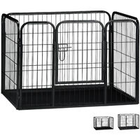 Relaxdays Whelping Pen with Floor Tray, Enclosure for Small Dogs, Puppies and Bunnies, Tall, 63x90x63 cm, Black