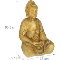 Relaxdays Buddha statue, weather-resistant meditating Buddha ornament, zen garden sculpture, 33x27x50.5 cm (LxWxH), gold