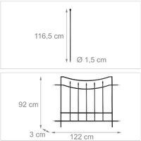 Relaxdays metal garden fence, 2 fence panels, 3 posts, decorative fencing, expandable garden edging, 92x240 cm, black