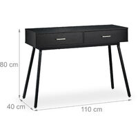 Relaxdays console table, hallway sideboard with two drawers, 40x110x80 cm (LxWxH), narrow side unit, living room, black